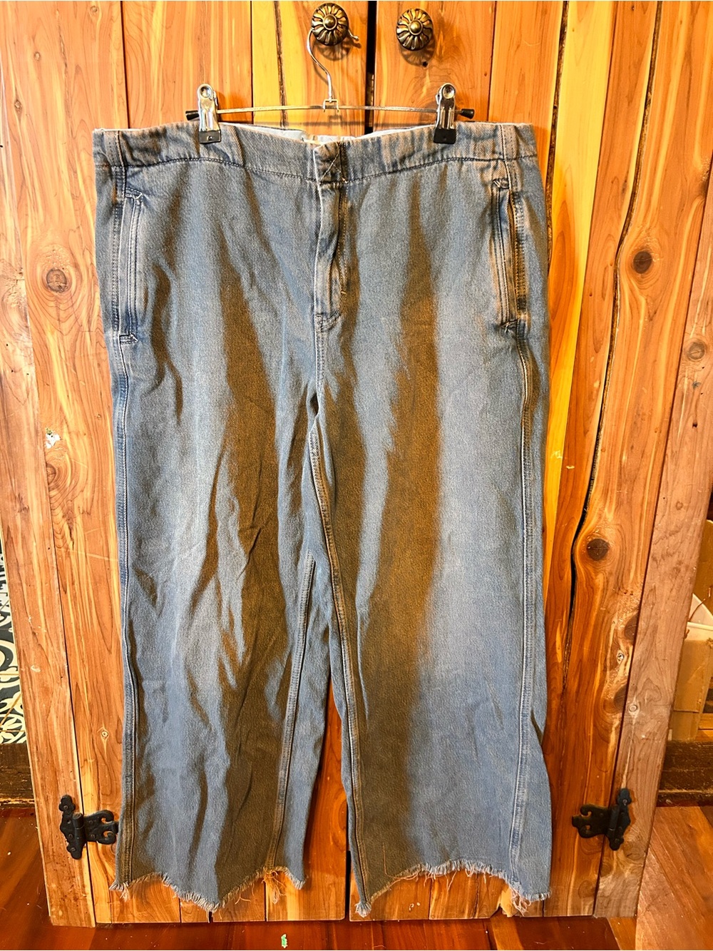 We The Free Light Wash Wide-Leg Jeans with Raw Hem
